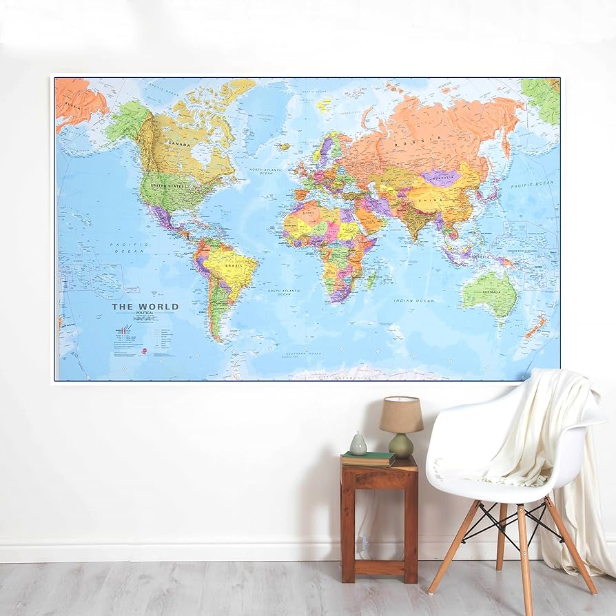 大型USA地図 外寸約1450mm x 1050mm World Map Poster and USA Map with Extra Features - Laminated